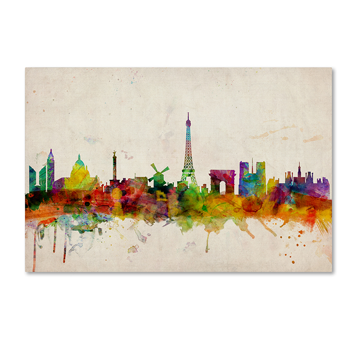 Michael Tompsett 'Paris Skyline' 14 X 19 Canvas Art