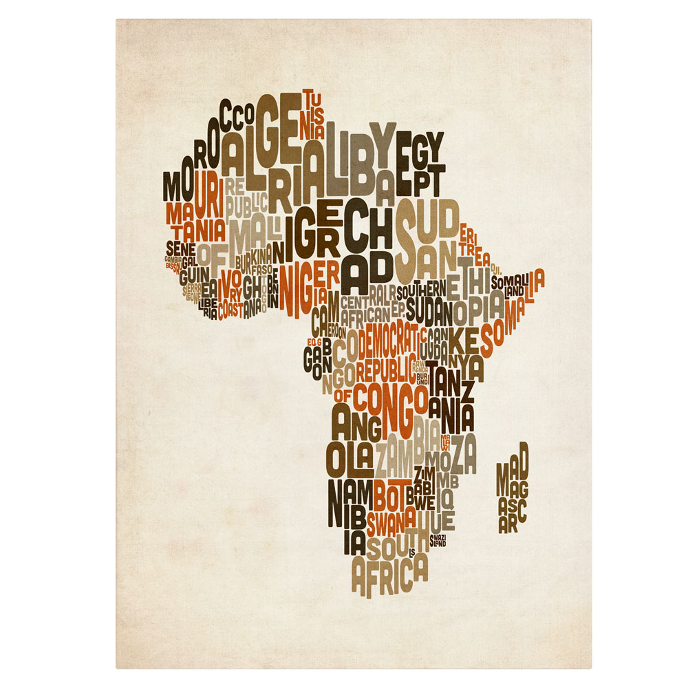 Michael Tompsett 'Africa Text Map' 14 X 19 Canvas Art