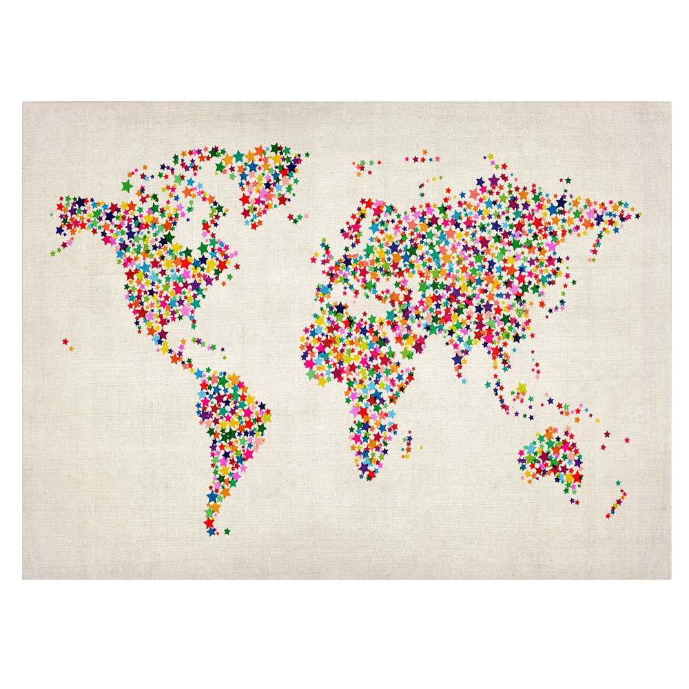 Michael Tompsett 'Stars World Map 2' 14 X 19 Canvas Art