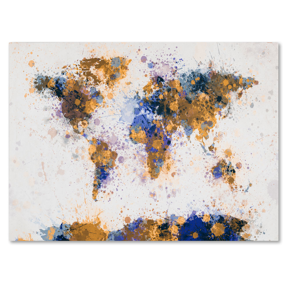Michael Tompsett 'Paint Splashes World Map 2' 14 X 19 Canvas Art