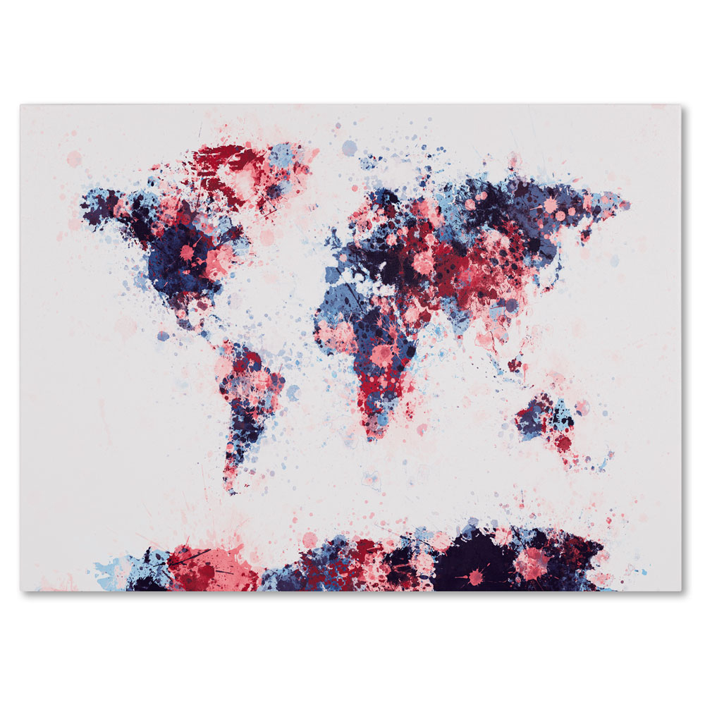 Michael Tompsett 'Paint Splashes World Map 3' 14 X 19 Canvas Art