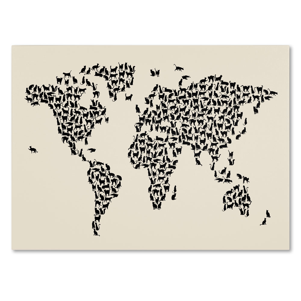 Michael Tompsett 'Cats World Map 2' 14 X 19 Canvas Art