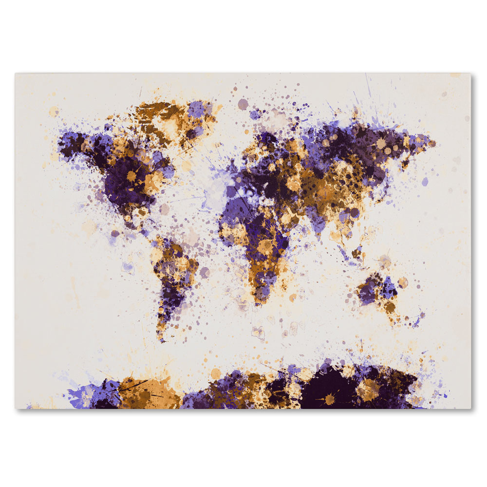 Michael Tompsett 'Paint Splashes World Map 4' 14 X 19 Canvas Art