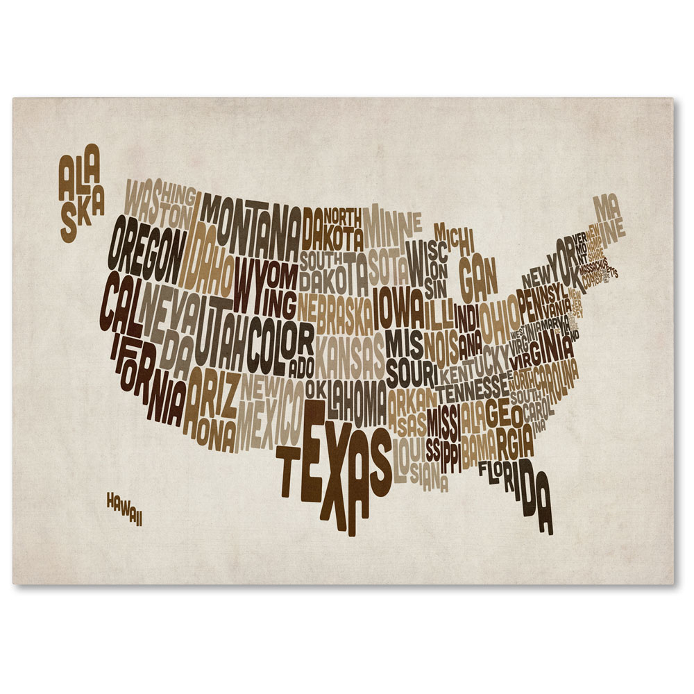 Michael Tompsett 'USA States Text Map 2' 14 X 19 Canvas Art