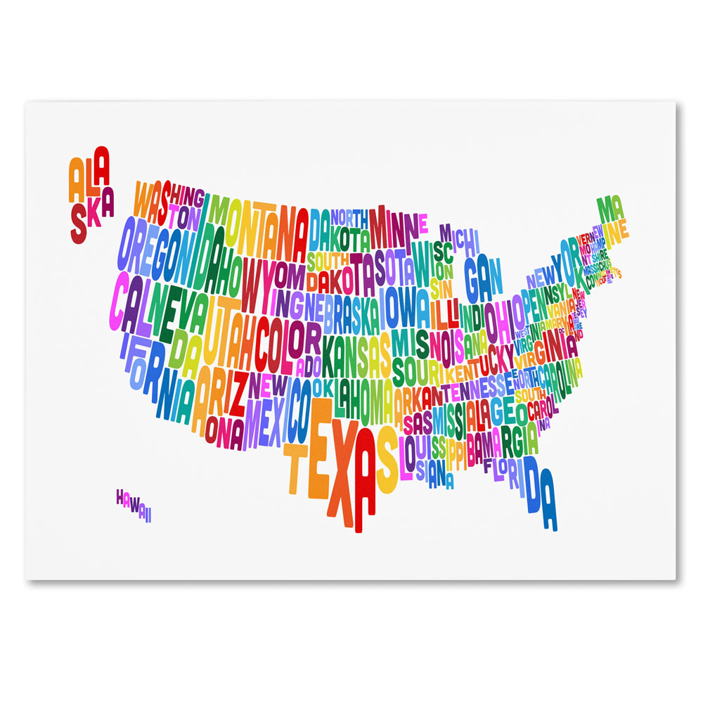 Michael Tompsett 'USA States Text Map 3' 14 X 19 Canvas Art