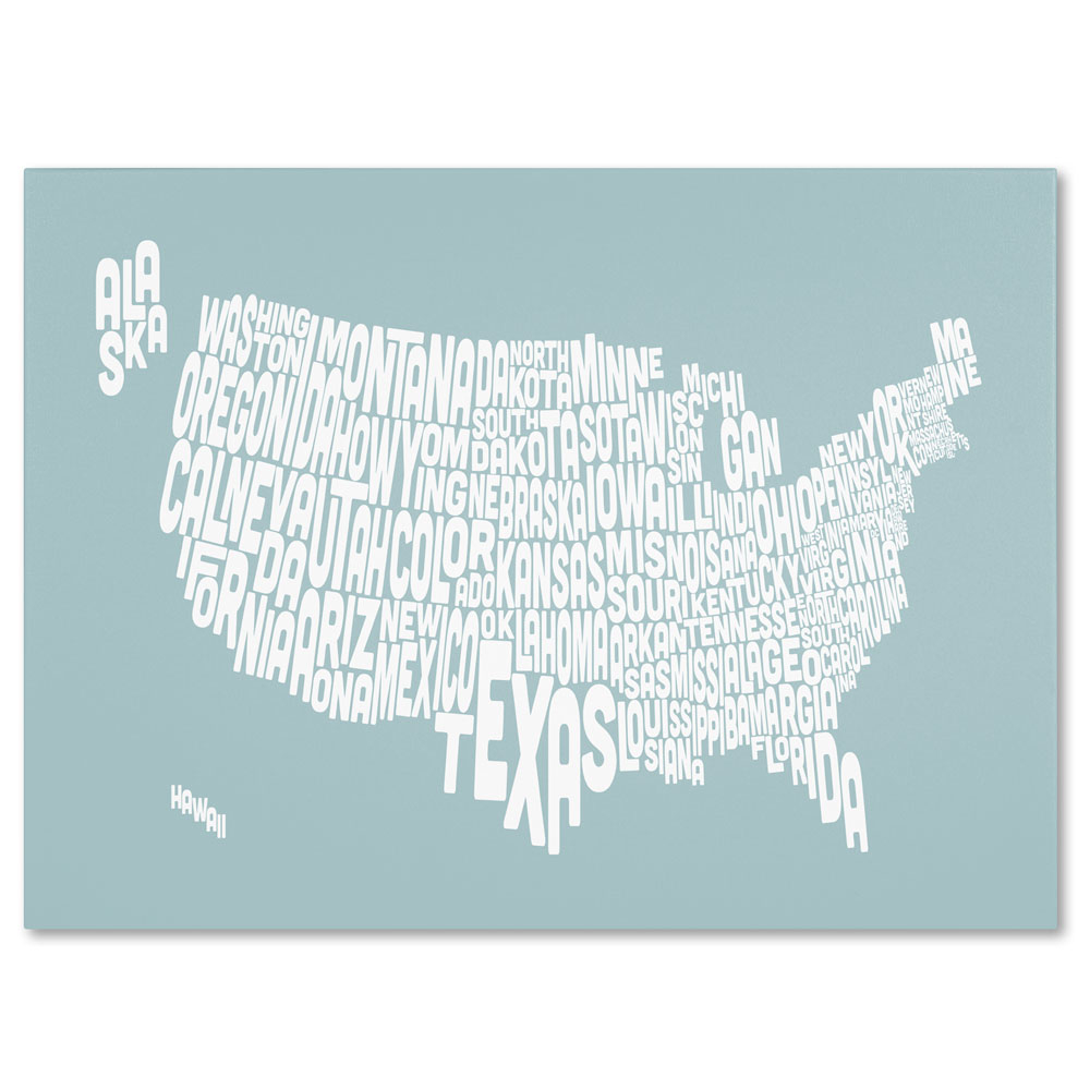 Michael Tompsett 'DUCK EGG-USA States Text Map' 14 X 19 Canvas Art