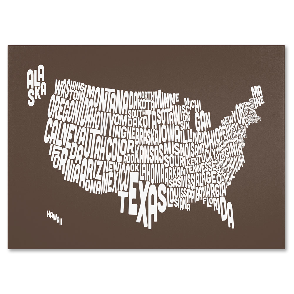 Michael Tompsett 'COFFEE-USA States Text Map' 14 X 19 Canvas Art