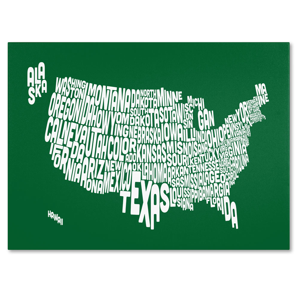Michael Tompsett 'FOREST-USA States Text Map' 14 X 19 Canvas Art