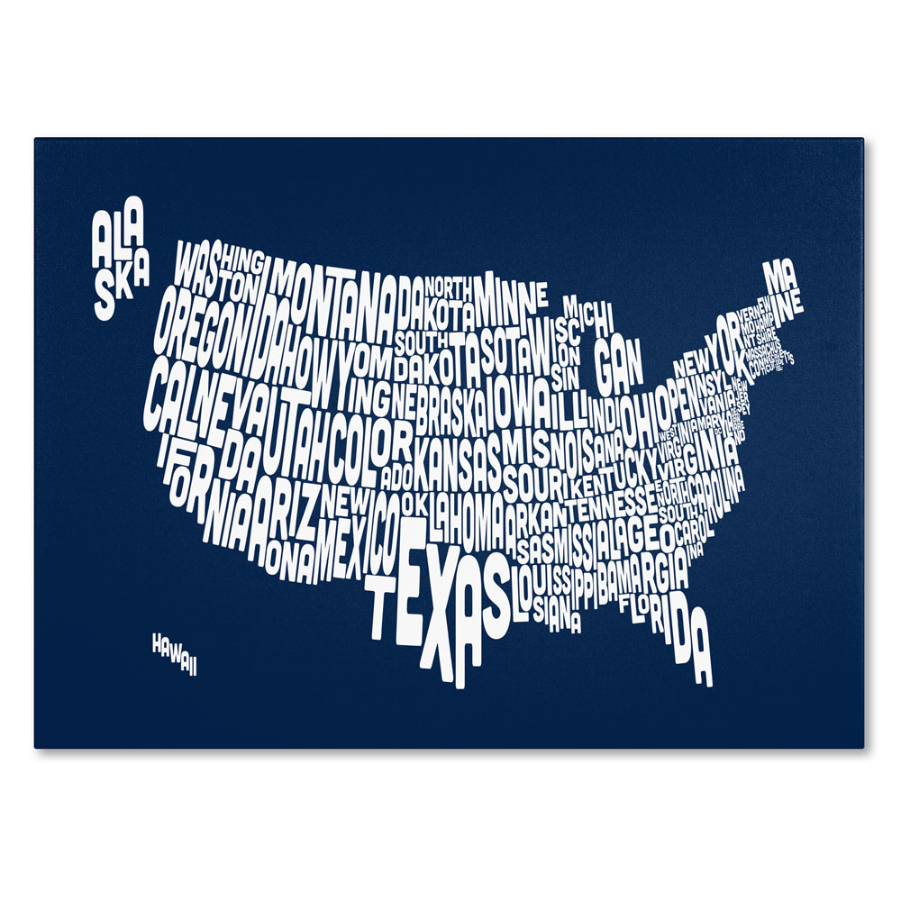 Michael Tompsett 'NAVY-USA States Text Map' 14 X 19 Canvas Art