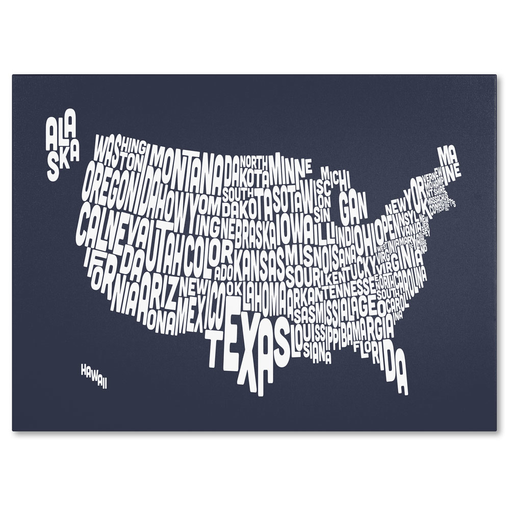 Michael Tompsett 'SLATE-USA States Text Map' 14 X 19 Canvas Art