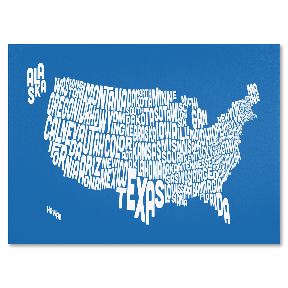 Michael Tompsett 'SUMMER-USA States Text Map' 14 X 19 Canvas Art