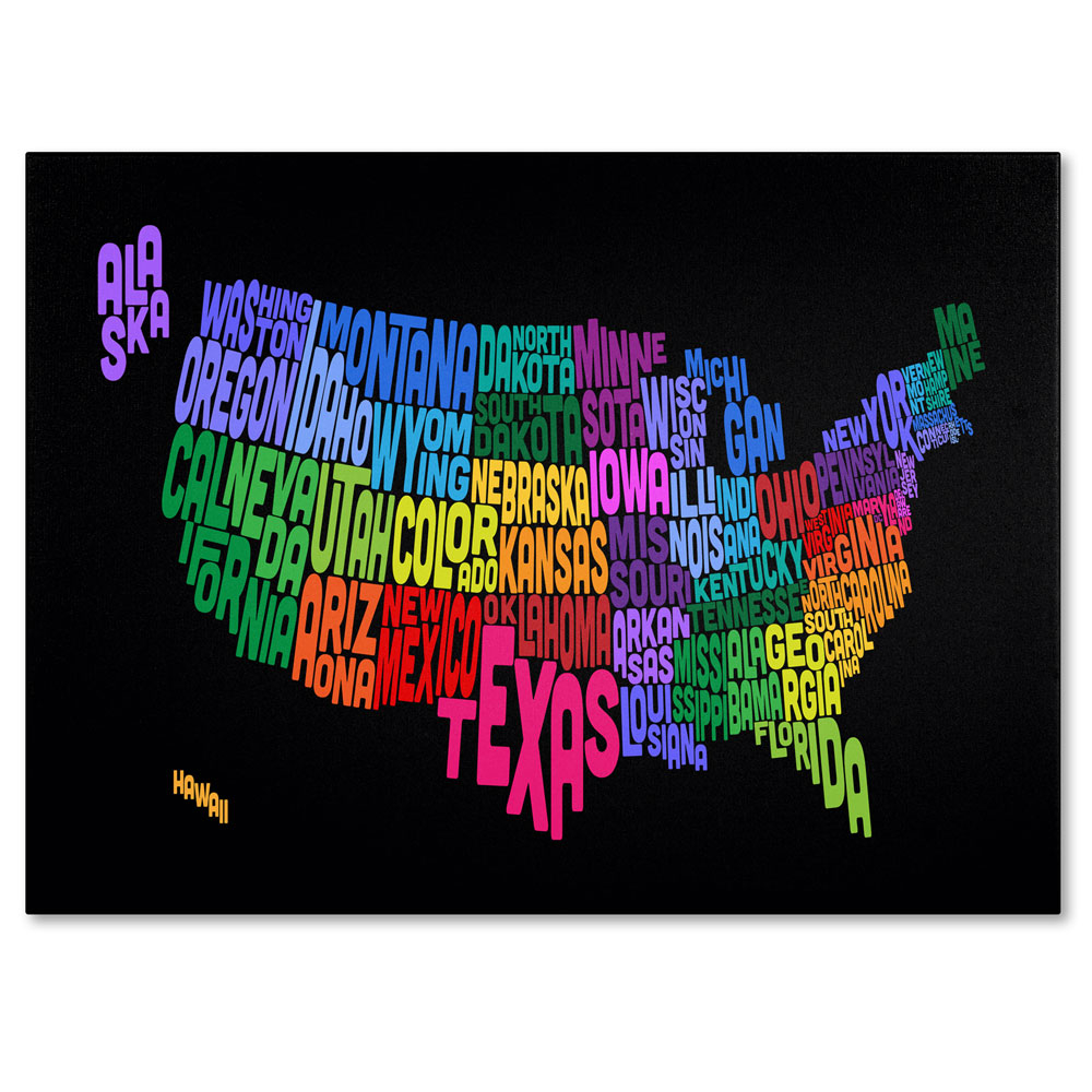 Michael Tompsett 'USA States Txt Map' 14 X 19 Canvas Art