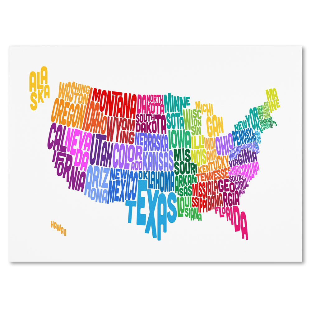 Michael Tompsett 'USA States Txt Map 3' 14 X 19 Canvas Art