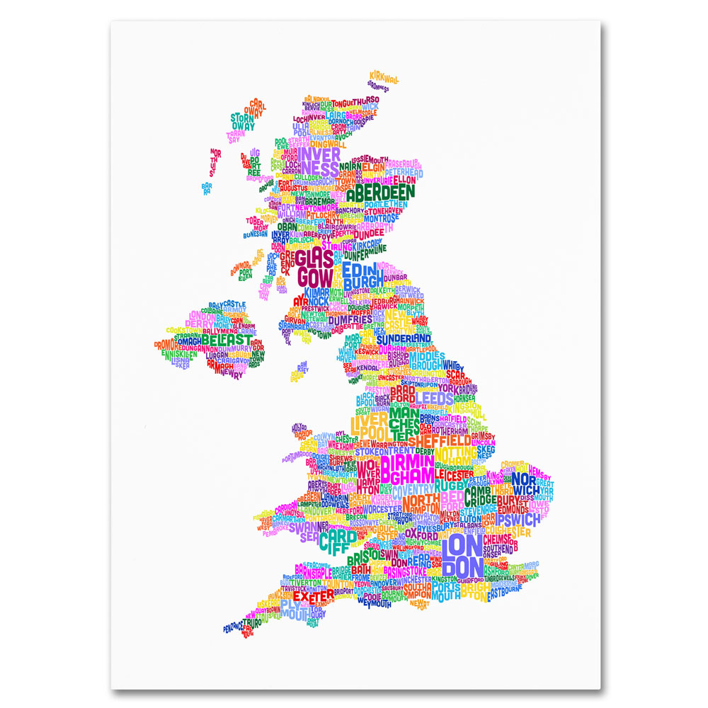 Michael Tompsett 'UK Cities Text Map 3' 14 X 19 Canvas Art