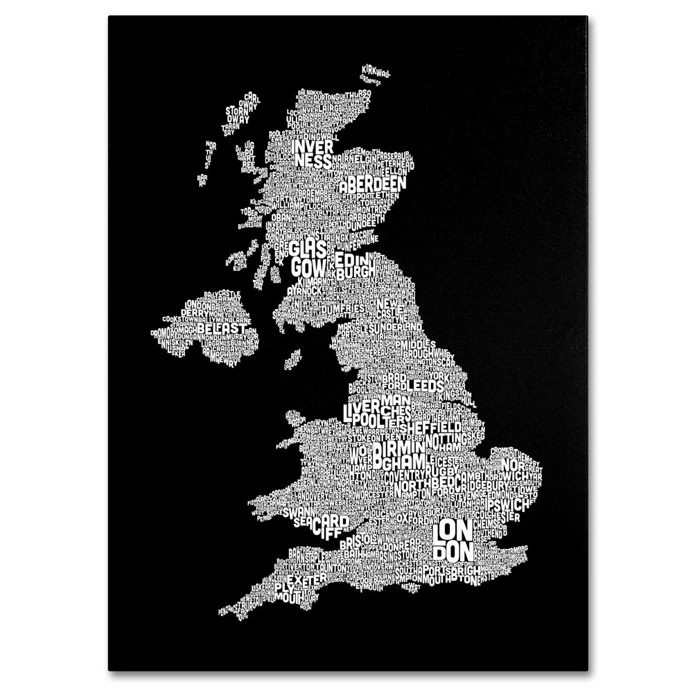 Michael Tompsett 'UK Cities Text Map 6' 14 X 19 Canvas Art