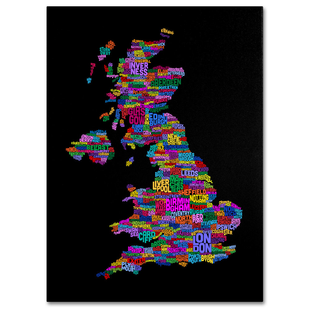 Michael Tompsett 'UK Cities Text Map 5' 14 X 19 Canvas Art