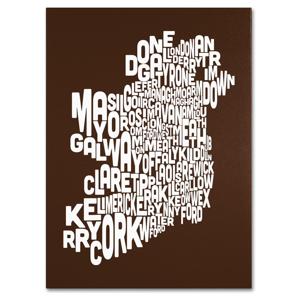Michael Tompsett 'CHOCOLATE-Ireland Text Map' 14 X 19 Canvas Art