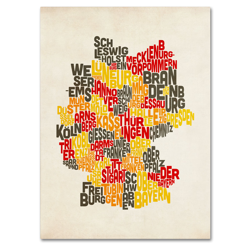 Michael Tompsett 'Germany Region Text Map' 14 X 19 Canvas Art