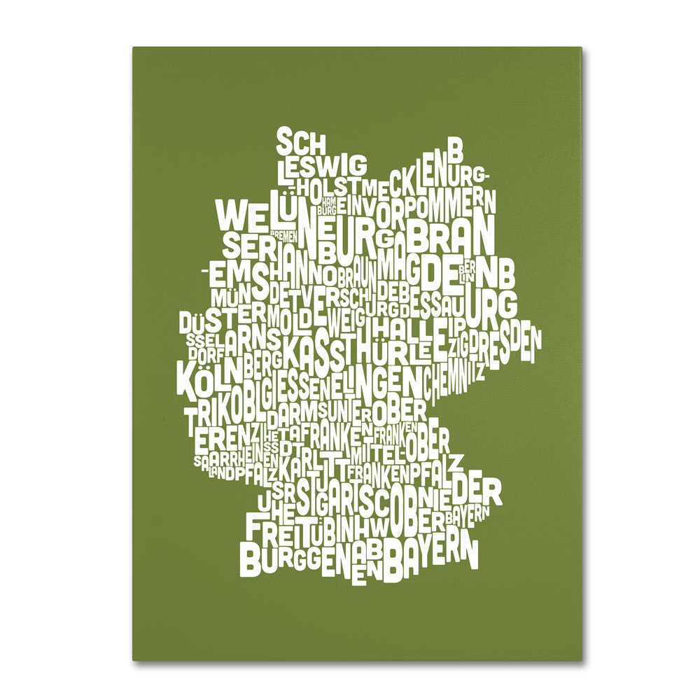 Michael Tompsett 'OLIVE-Germany Regions Map' 14 X 19 Canvas Art
