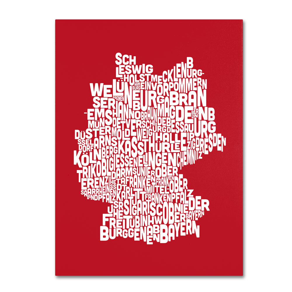 Michael Tompsett 'RED-Germany Regions Map' 14 X 19 Canvas Art