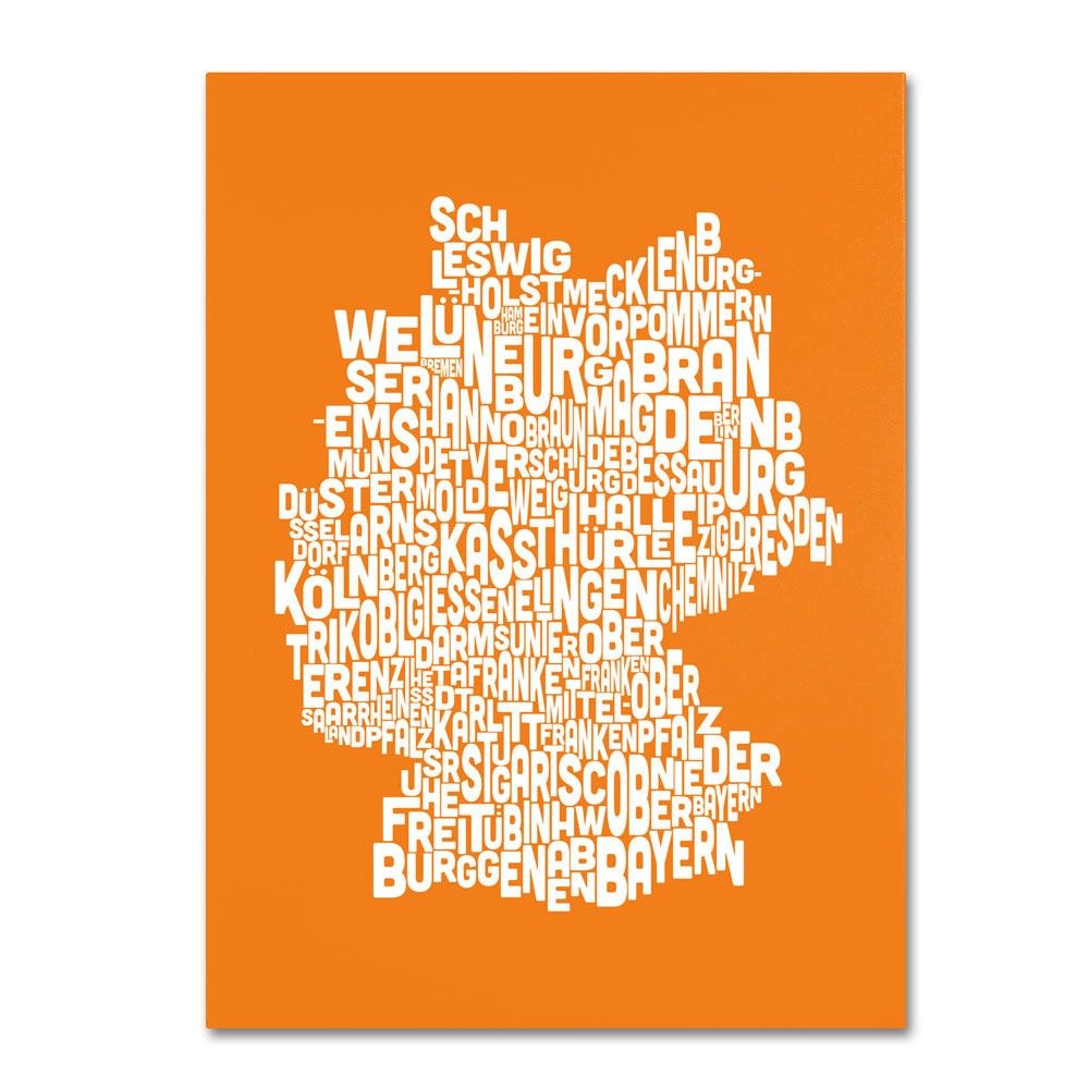Michael Tompsett 'ORANGE-Germany Regions Map' 14 X 19 Canvas Art