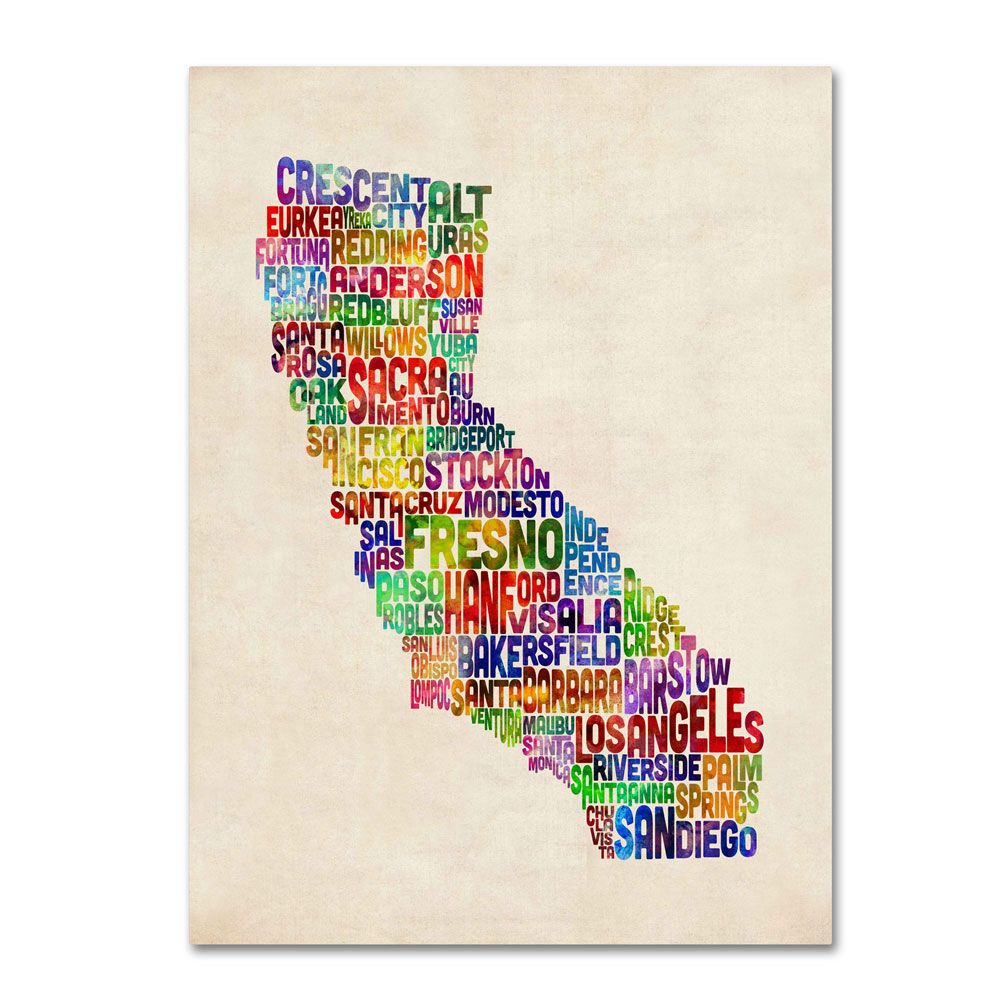 Michael Tompsett 'California Text Map' 14 X 19 Canvas Art
