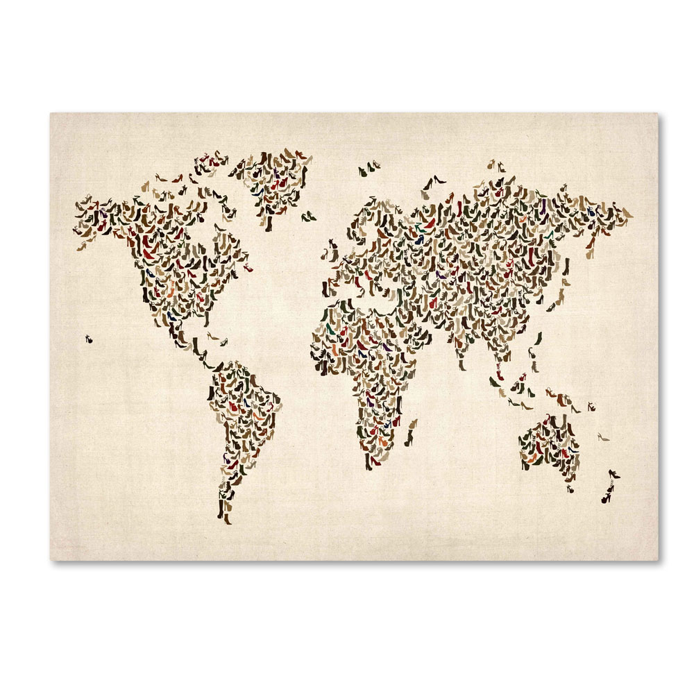 Michael Tompsett 'Ladies Shoes World Map' 14 X 19 Canvas Art