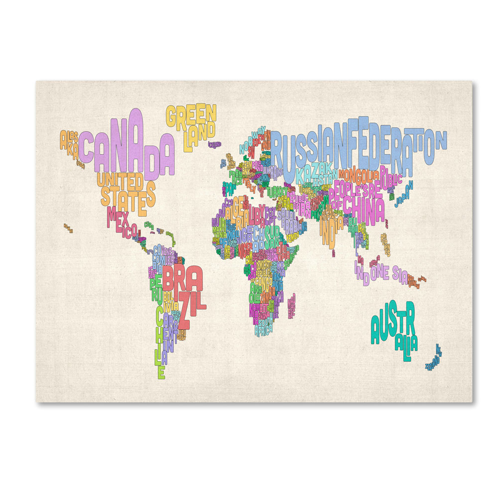 Michael Tompsett 'World Text Map 5' 14 X 19 Canvas Art