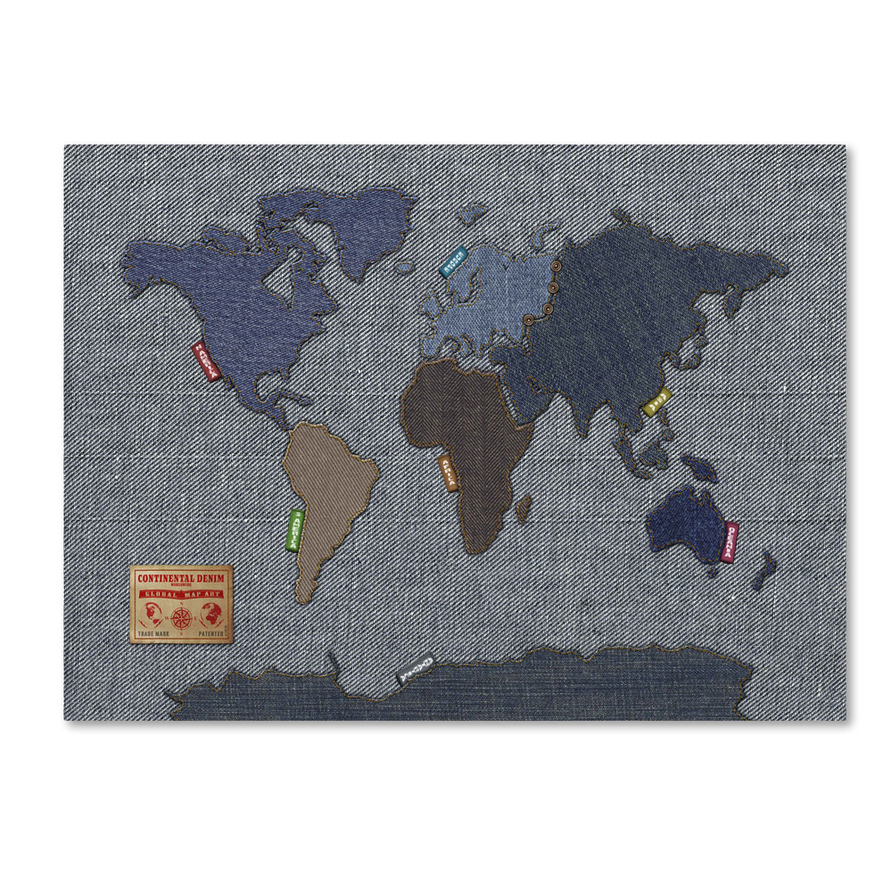 Michael Tompsett 'Denim World Map' 14 X 19 Canvas Art