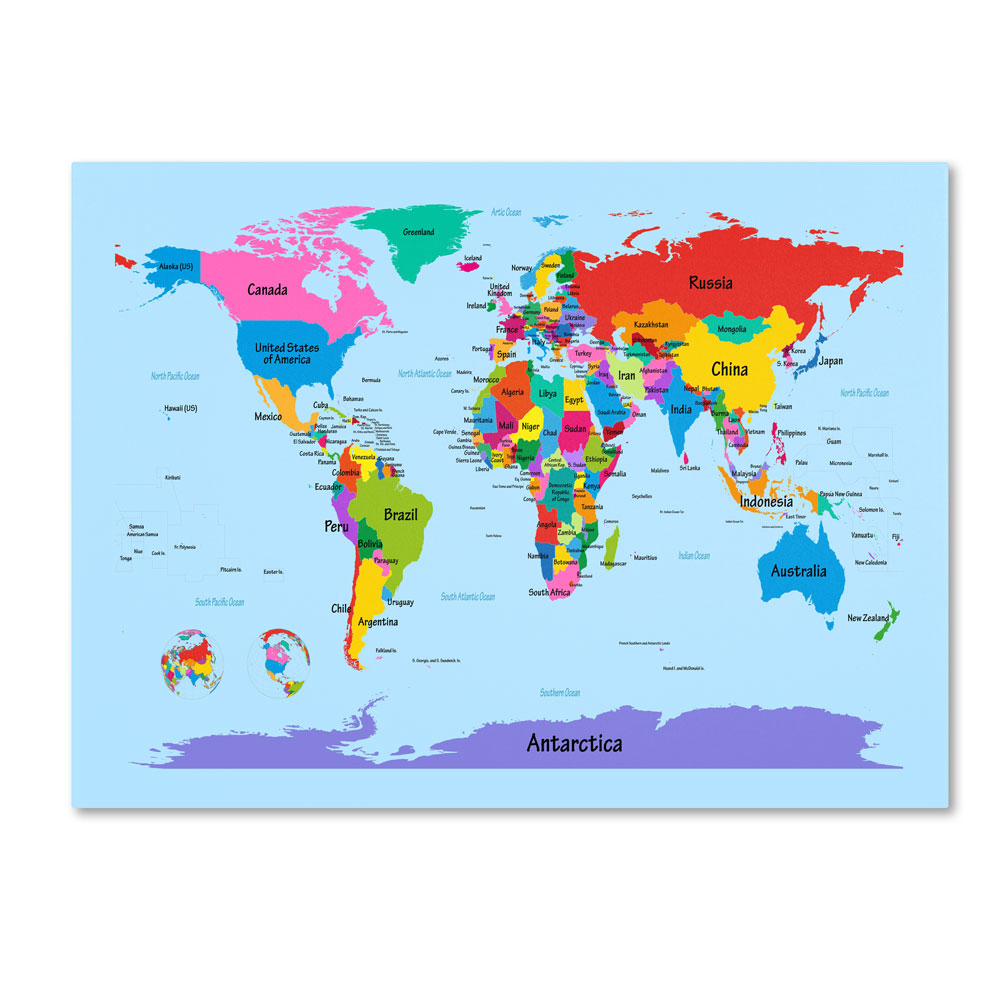 Michael Tompsett 'Childrens World Map' 14 X 19 Canvas Art