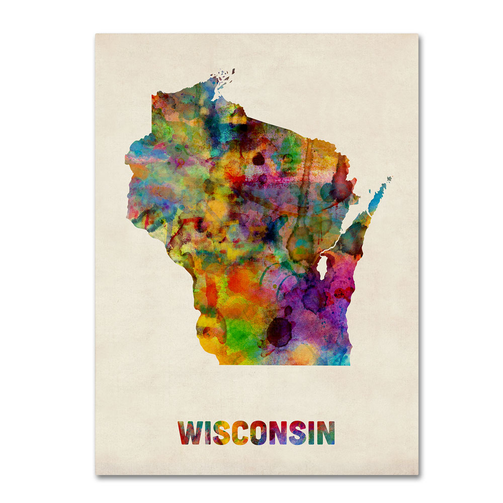Michael Tompsett 'Wisconsin Map' 14 X 19 Canvas Art