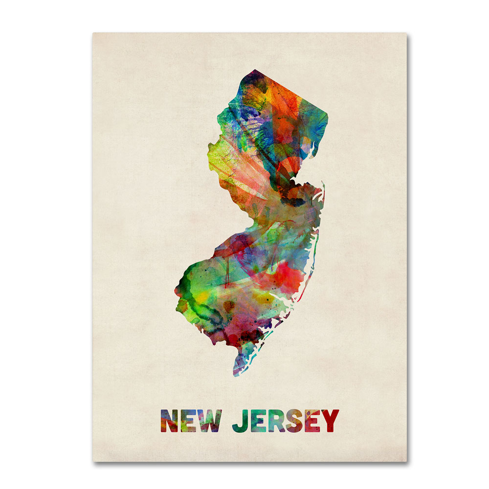 Michael Tompsett 'New Jersey Map' 14 X 19 Canvas Art