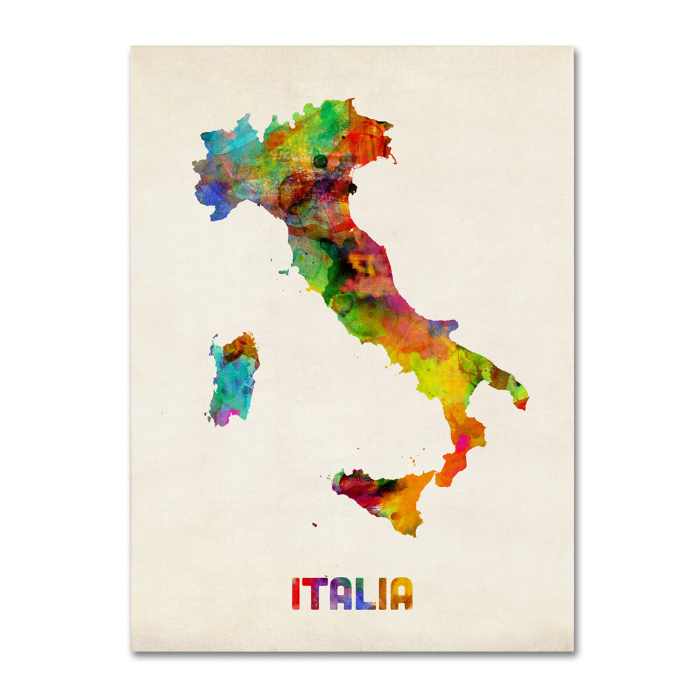 Michael Tompsett 'Italy Watercolor Map' 14 X 19 Canvas Art