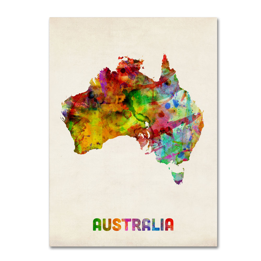 Michael Tompsett 'Australia Watercolor Map' 14 X 19 Canvas Art