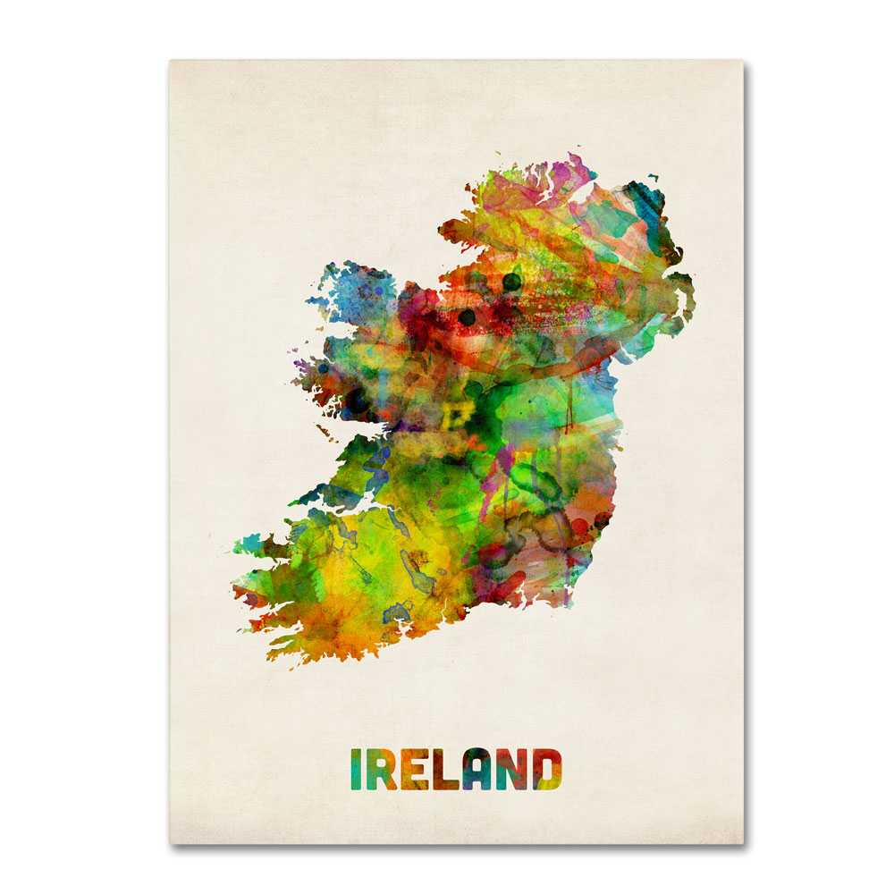 Michael Tompsett 'Ireland Watercolor Map' 14 X 19 Canvas Art