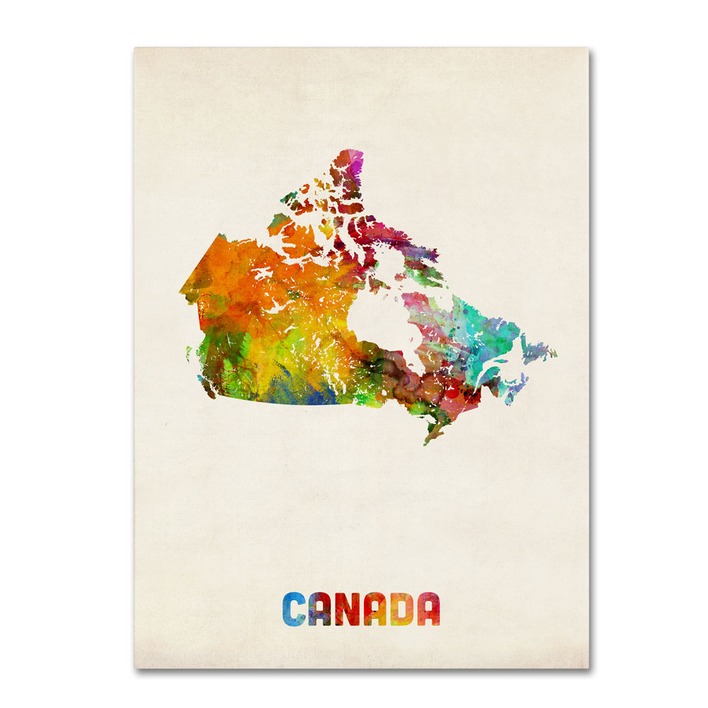 Michael Tompsett 'Canada Watercolor Map' 14 X 19 Canvas Art