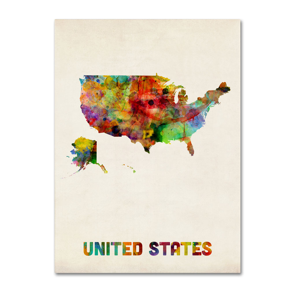 Michael Tompsett 'US Watercolor Map' 14 X 19 Canvas Art