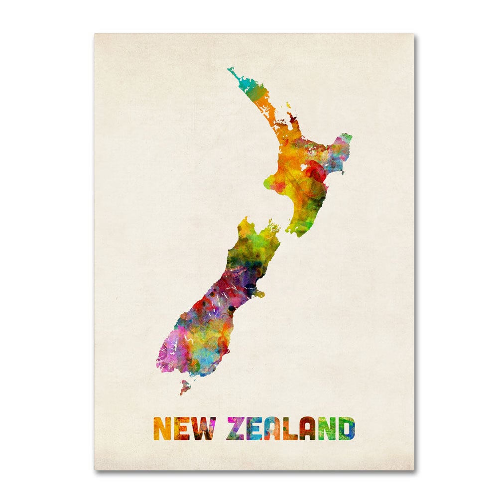 Michael Tompsett 'New Zealand Watercolor Map' 14 X 19 Canvas Art