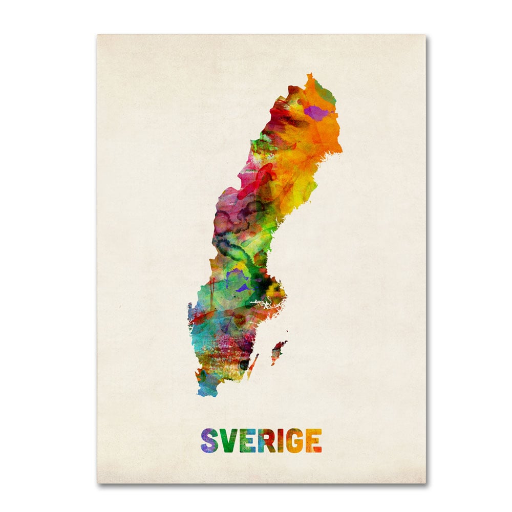 Michael Tompsett 'Sweden Watercolor Map' 14 X 19 Canvas Art