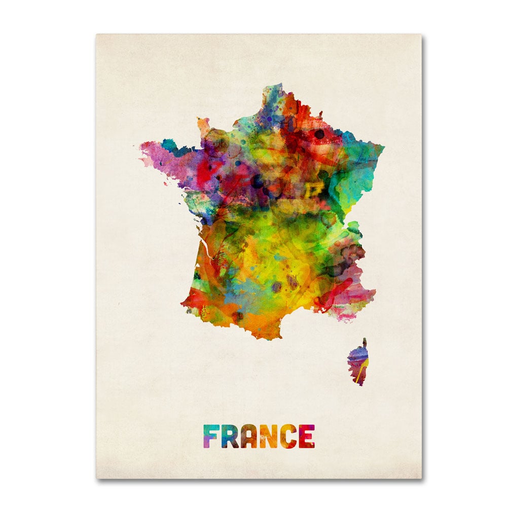 Michael Tompsett 'France Watercolor Map' 14 X 19 Canvas Art