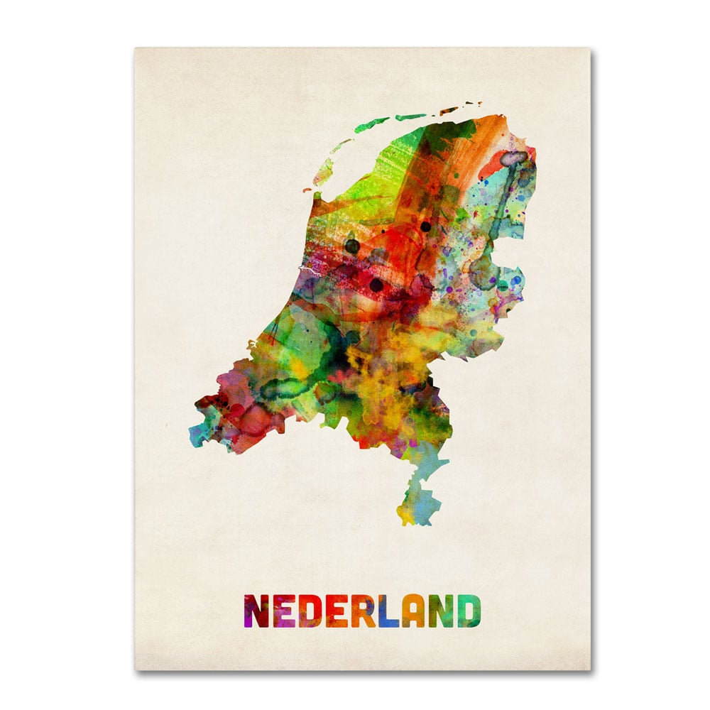 Michael Tompsett 'Netherlands Watercolor Map' 14 X 19 Canvas Art