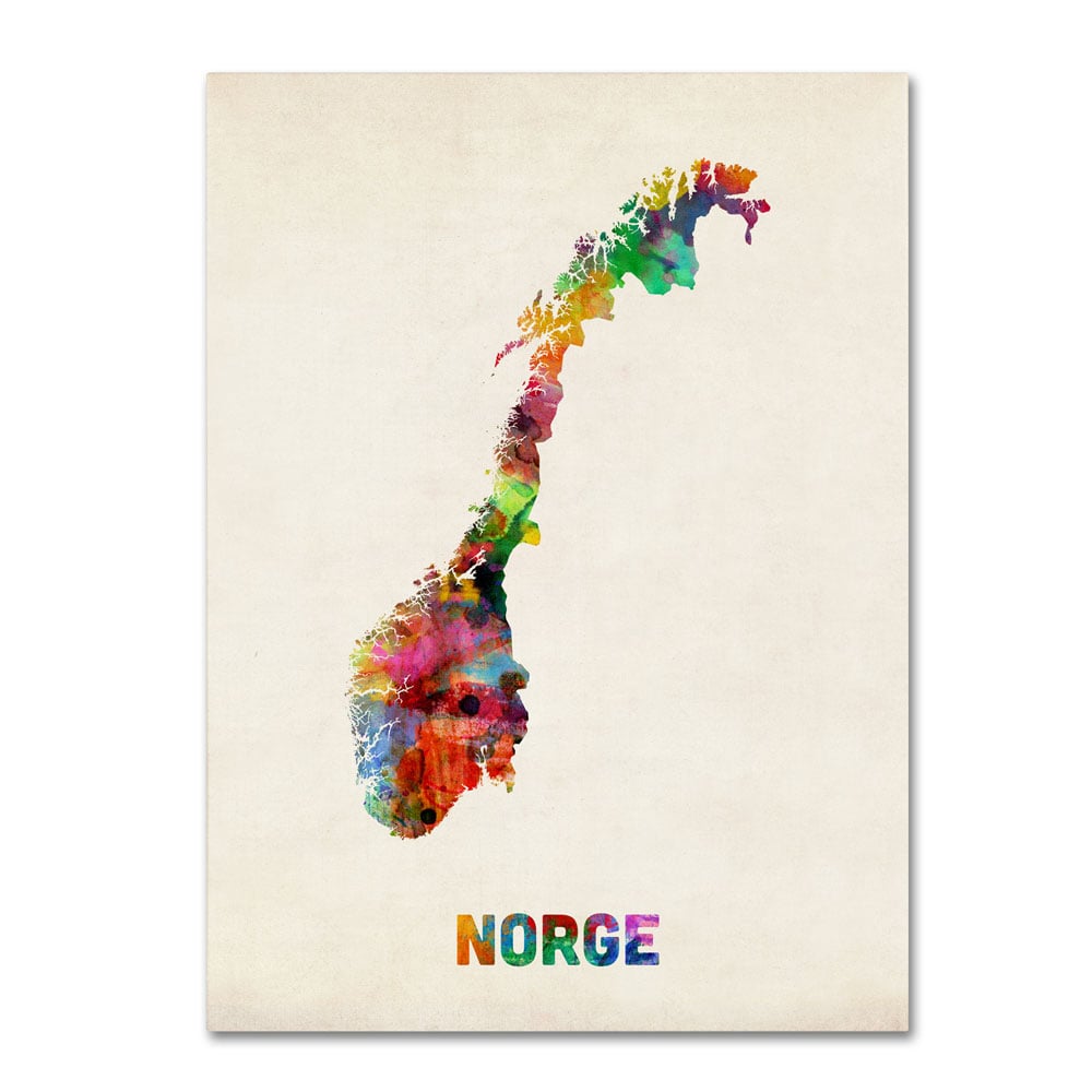 Michael Tompsett 'Norway Watercolor Map' 14 X 19 Canvas Art