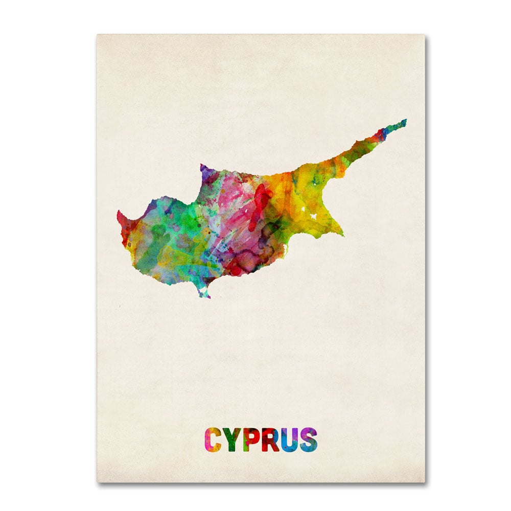 Michael Tompsett 'Cyprus Watercolor Map' 14 X 19 Canvas Art