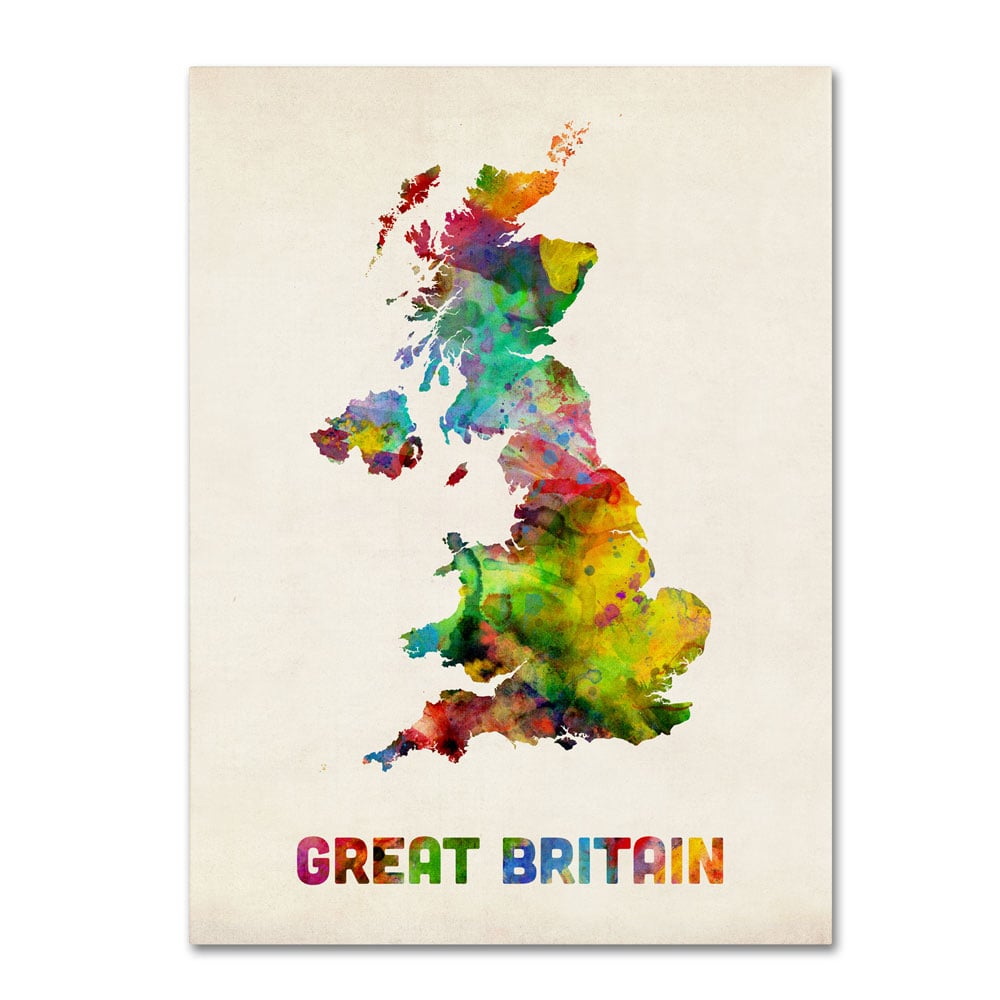 Michael Tompsett 'UK Watercolor Map' 14 X 19 Canvas Art