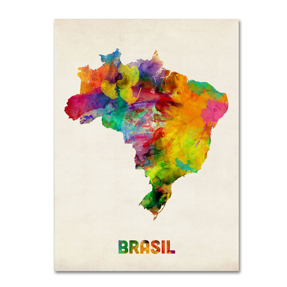 Michael Tompsett 'Brasil Watercolor Map' 14 X 19 Canvas Art