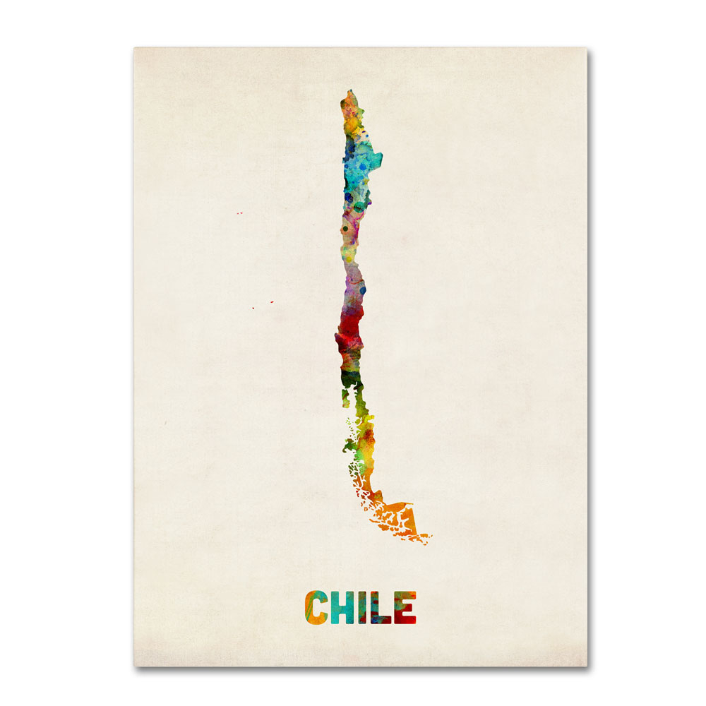 Michael Tompsett 'Chile Watercolor Map' 14 X 19 Canvas Art
