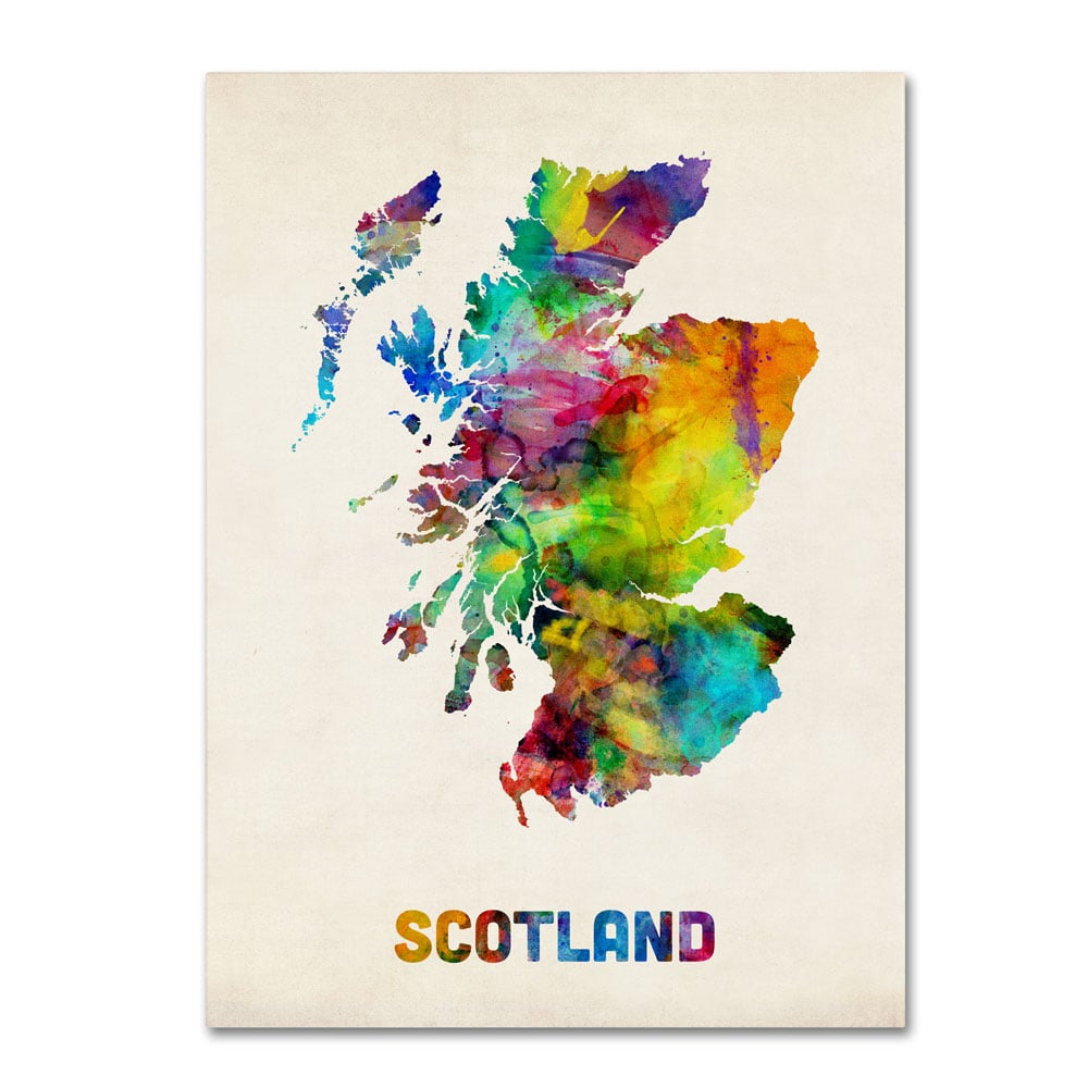Michael Tompsett 'Scotland Watercolor Map' 14 X 19 Canvas Art