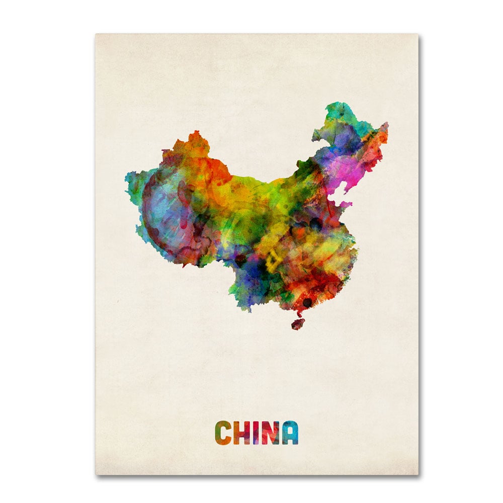 Michael Tompsett 'China Watercolor Map' 14 X 19 Canvas Art