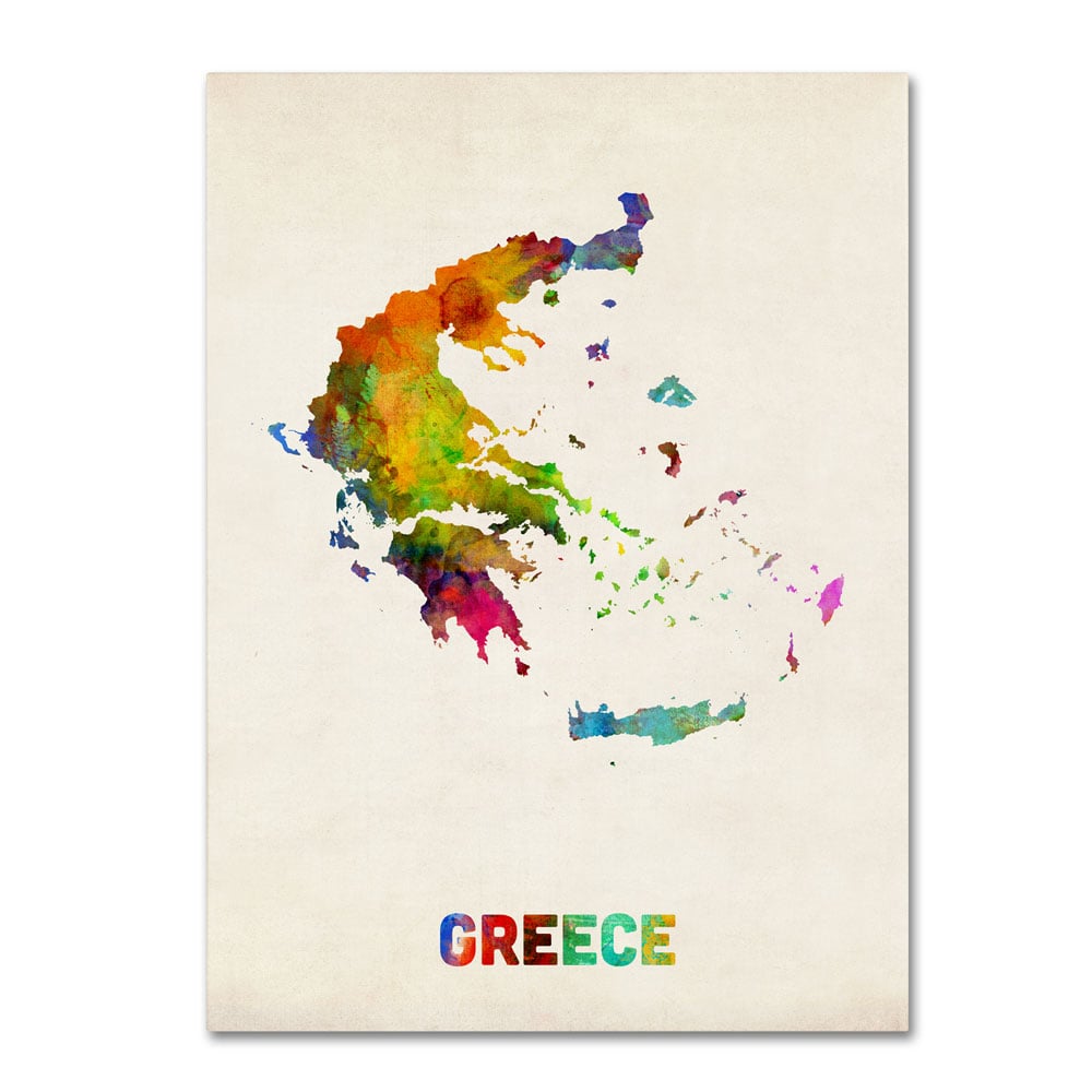 Michael Tompsett 'Greece Watercolor Map' 14 X 19 Canvas Art