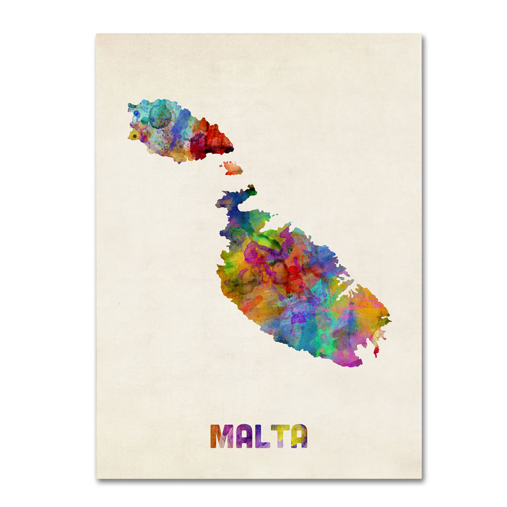 Michael Tompsett 'Malta Watercolor Map' 14 X 19 Canvas Art